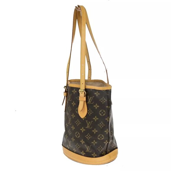 LOUIS VUITTON BUCKET PM Shoulder Tote Bag Monogram Leather Brown M42238 32YF410 - Picture 3 of 14